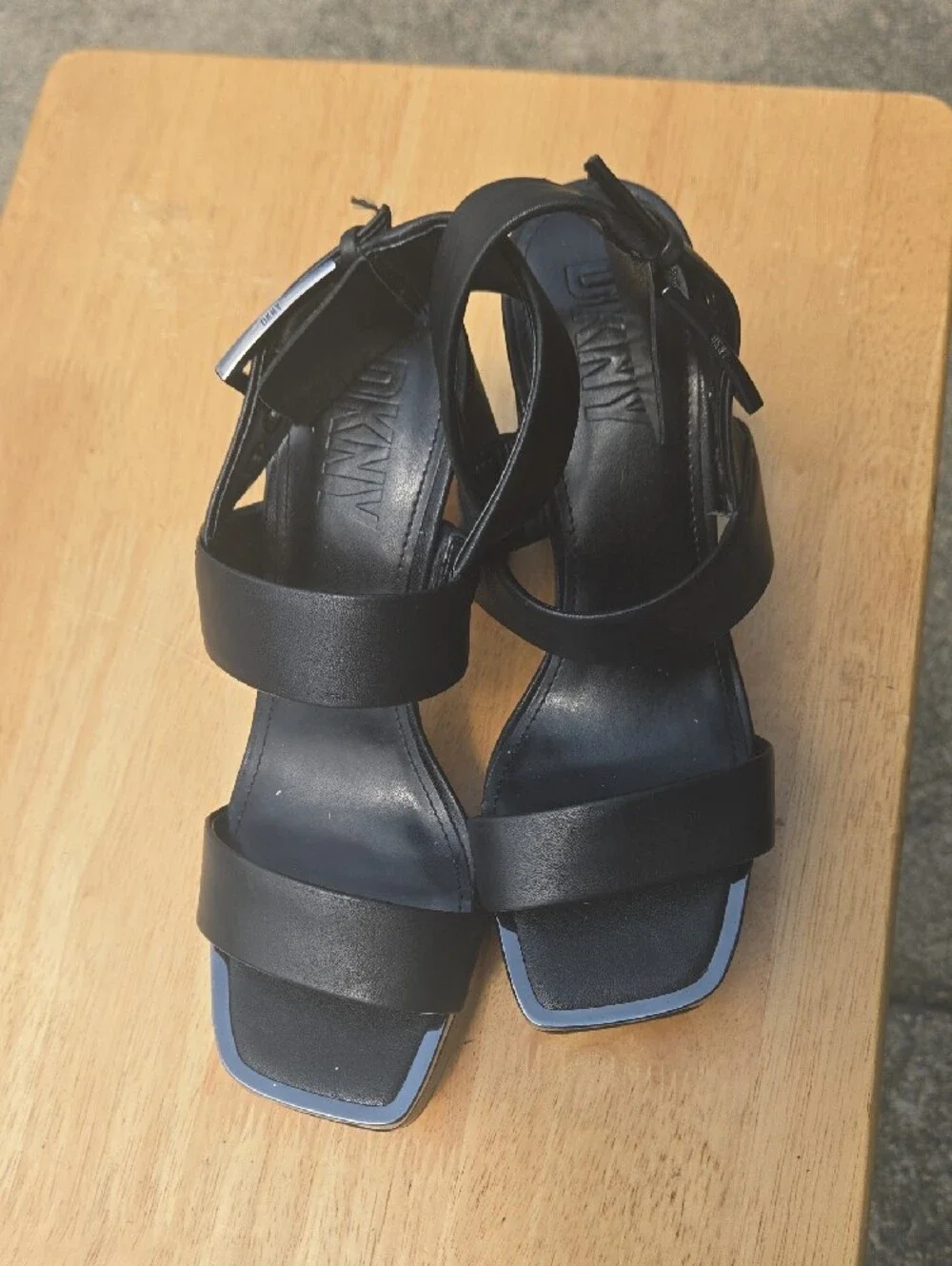 DKNY Black Platform Block Heel Sandals